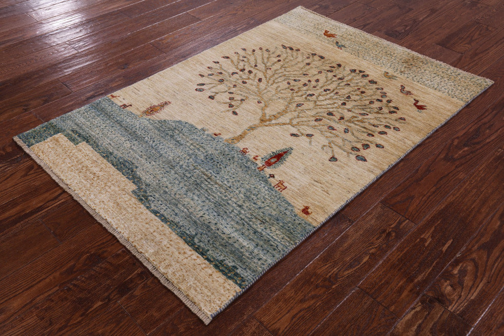 3' 3" X 4' 9" Handmade Persian Gabbeh Tribal Wool Rug Q11048