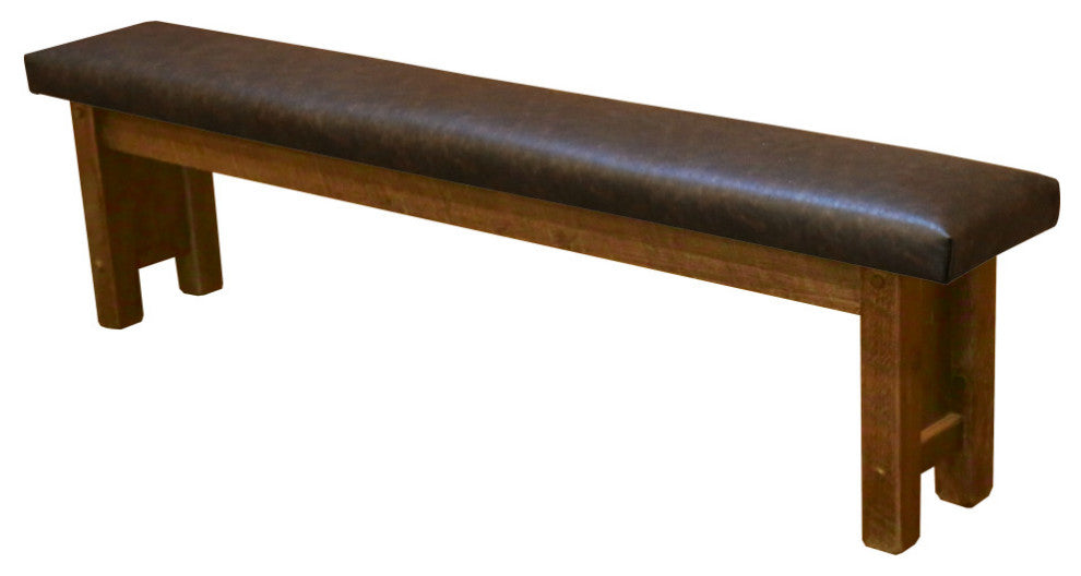 Barnwood Style Timber Peg Upholstered Bench, Early American, 4 Foot, Quarter Espresso
