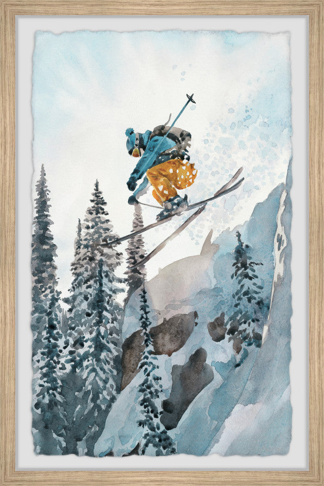 "Vertical Ski Drop" Framed Painting Print, 8x12