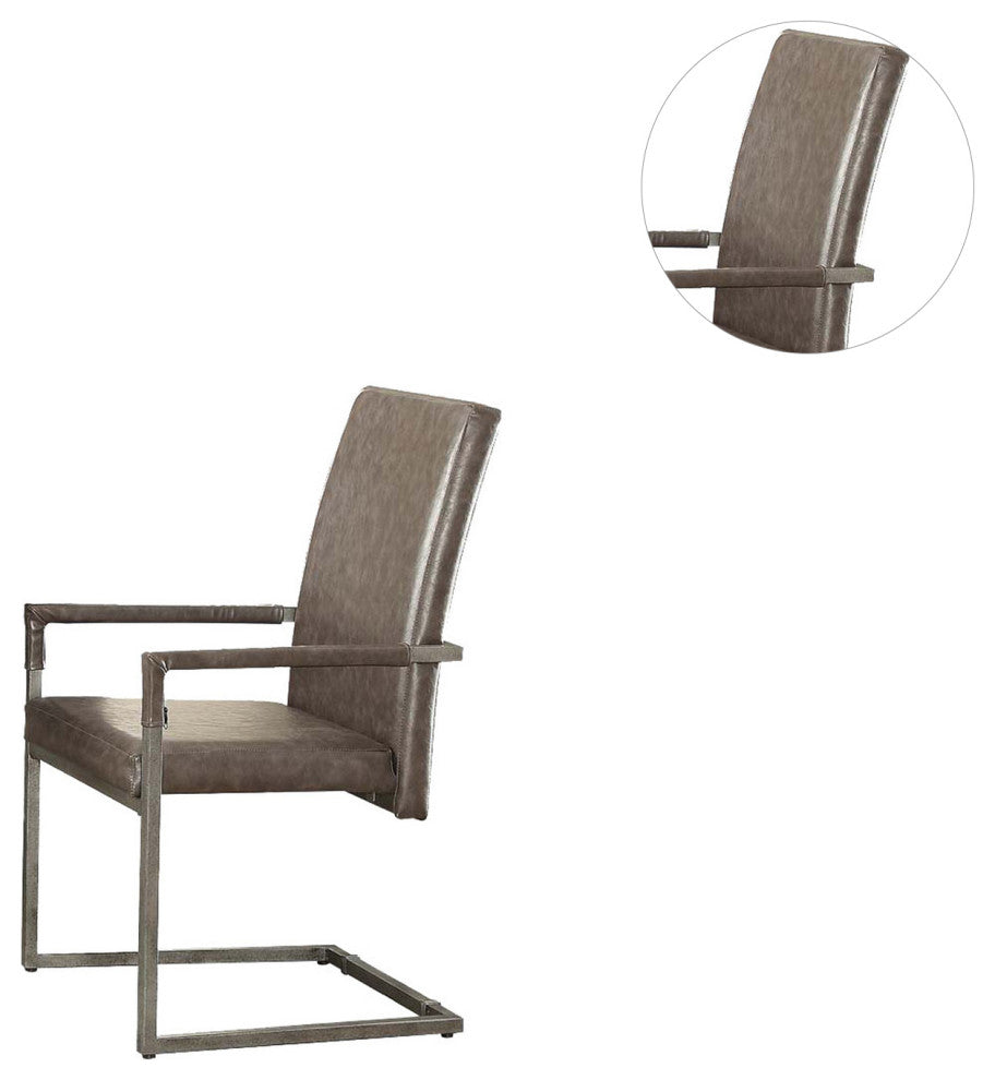 Set of 2 PU Arm Chair, Vintage Gray/Antique Silver