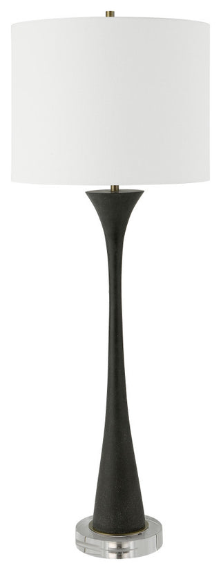 Minimalist Black Faux Granite Stone Table Lamp 34 in Buffet Style Trumpet Shape