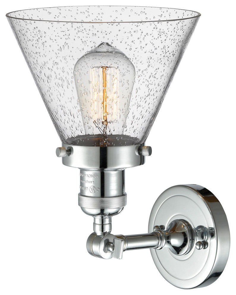 Large Cone 1-Light Sconce, Seedy Glass, Polished Chrome