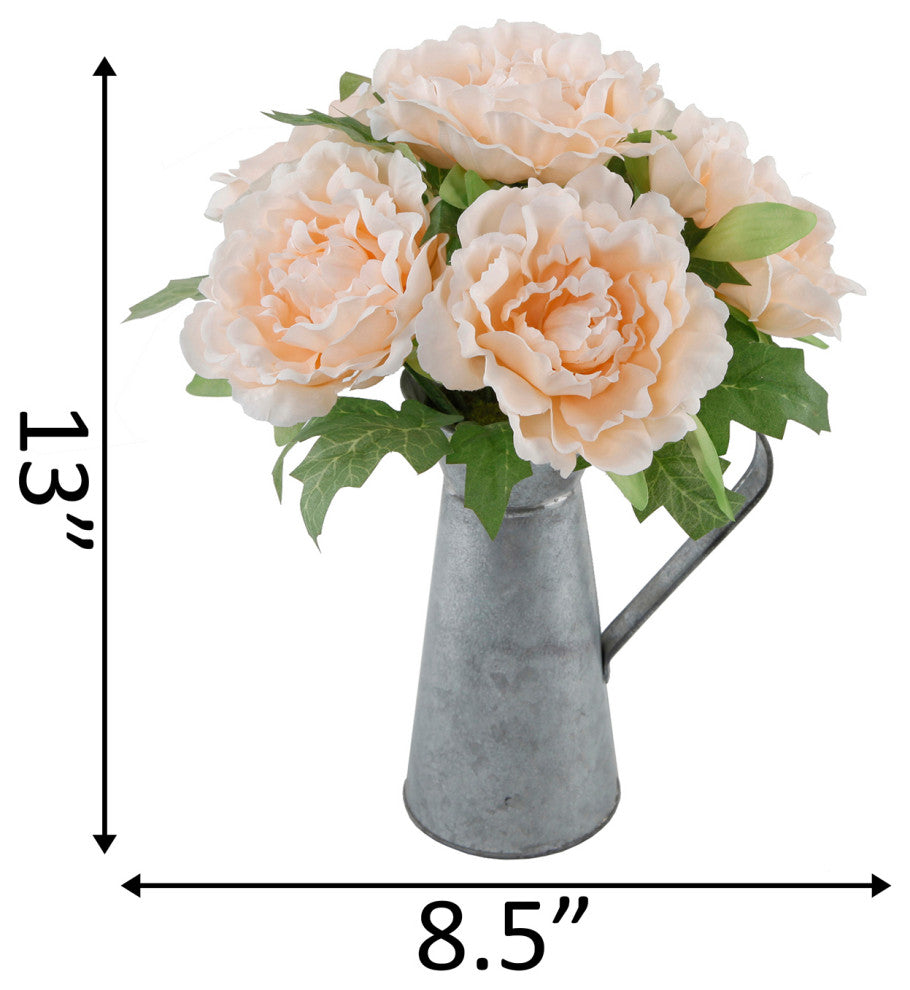 13" Tall Peach Peony In Tin