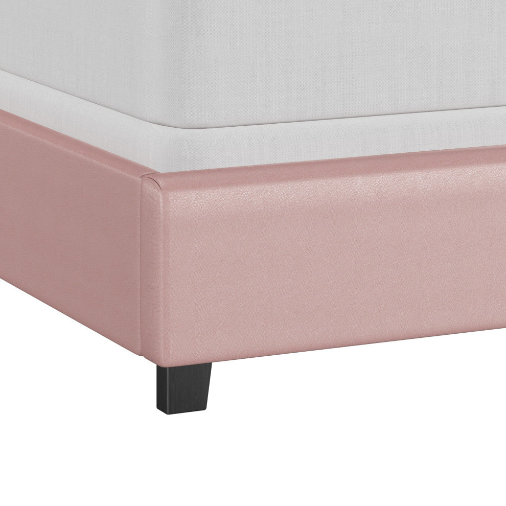 Karley Upholstered Bed, Pink Faux Leather, Full