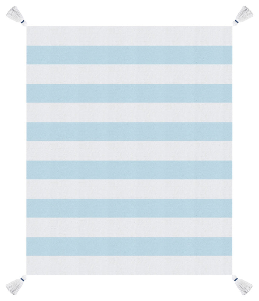 Blue and White Woven Cotton Striped Throw Blanket