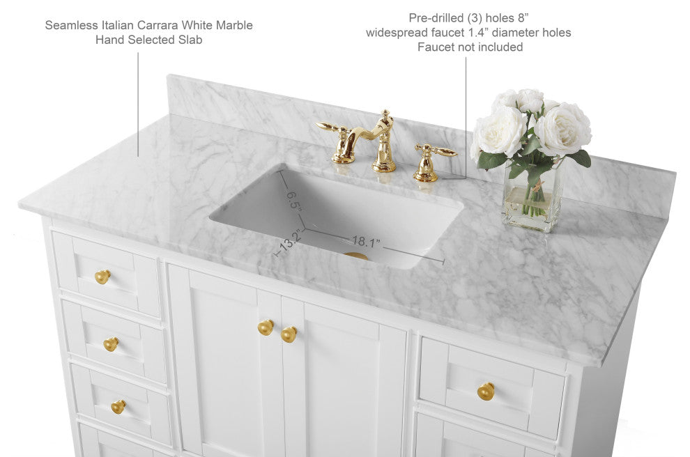 Audrey Vanity Set, White, 48", Gold Hardware, No Mirror