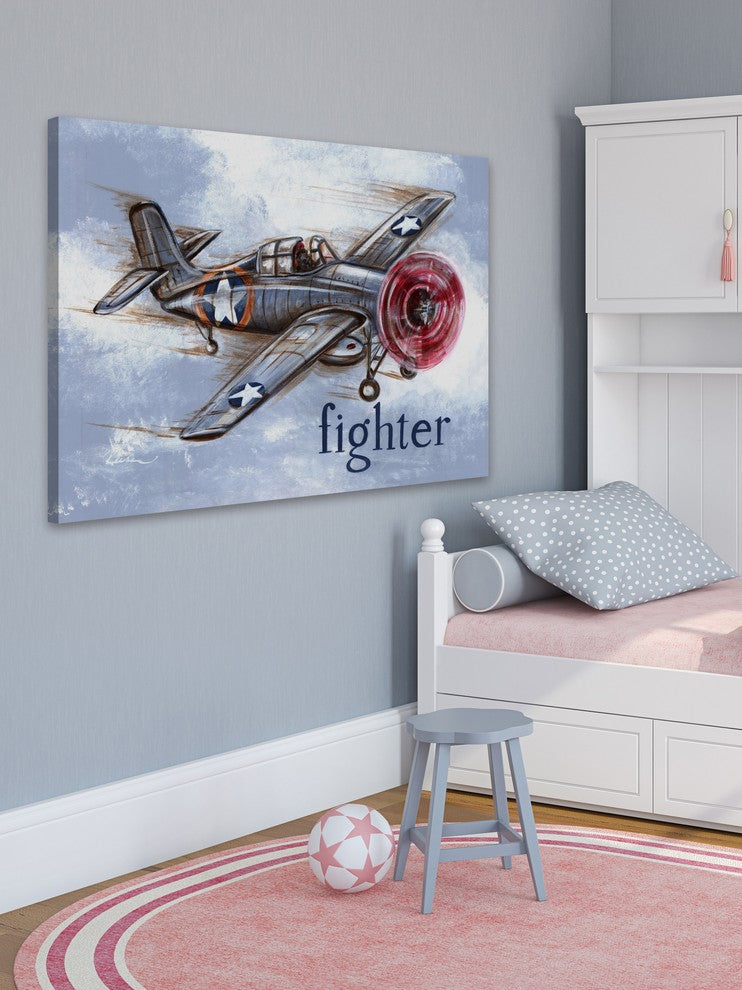 "Fighter Plane" by Reesa Qualia Painting Print Wrapped Canvas, 60x40