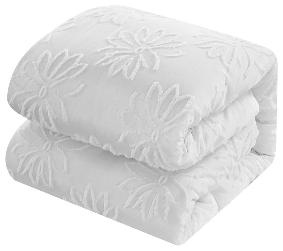 Altair Clip 7 Piece Comforter Set, White, Queen