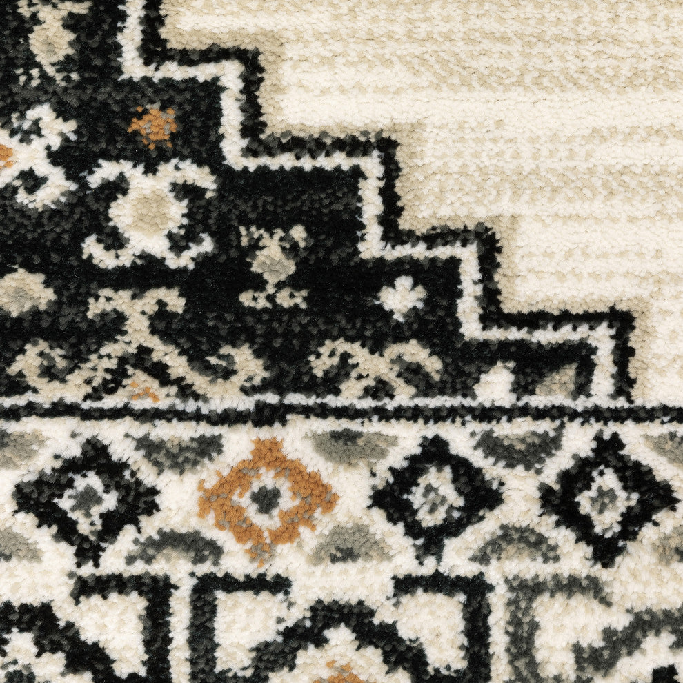 Garson Diamond Medallions Area Rug, Ivory, 1'10"x7'6"