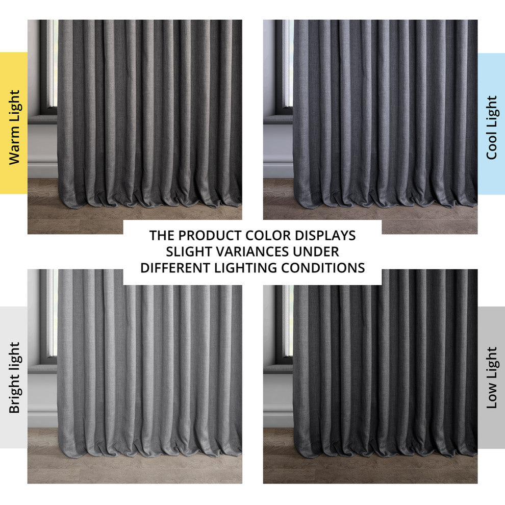 Faux Linen Extra Wide Room Darkening Curtain Single Panel, Dark Gravel, 100"x96"