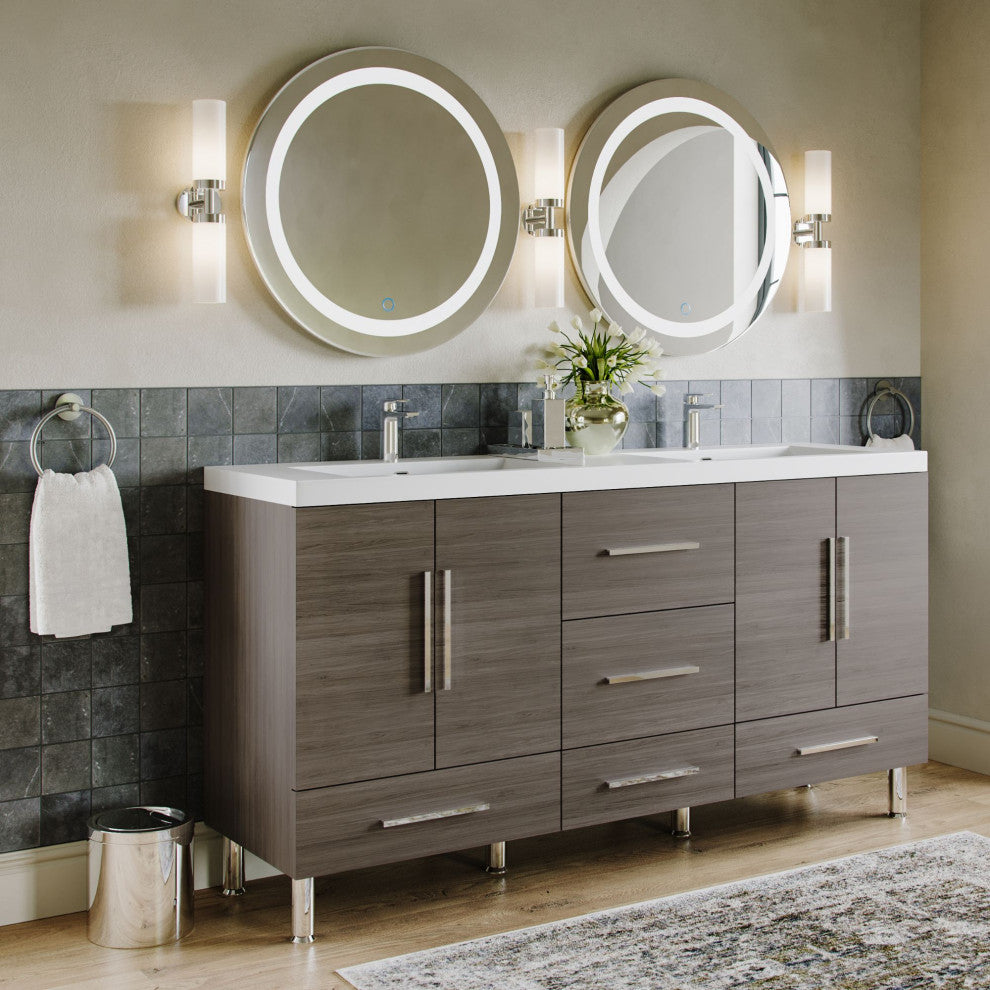 The Latitude Bathroom Vanity, Gray, 68", Double Sink, Freestanding