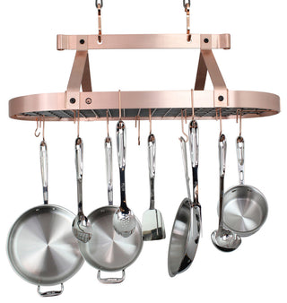 Handcrafted 36" French Oval Ceiling Pot Rack w 18 Hooks Brushed Copper