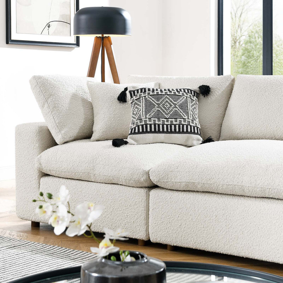 Commix Down Filled Overstuffed Boucle Fabric 4-Seater Sofa, Ivory