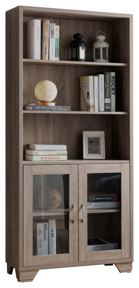 Benzara BM200680 Wooden Book Cabinet with Three Display Shelves, Taupe Brown