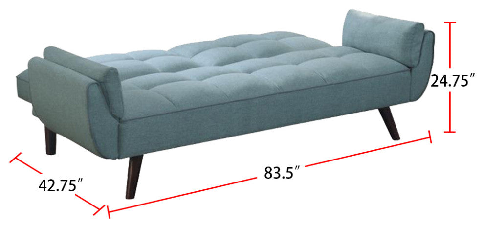 Sofa Bed with Biscuit Tufted, Turquoise Blue and Walnut