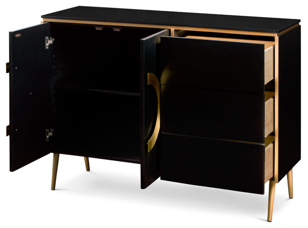 Black and Gold Zen Modern Asian Yuan Sideboard Cabinet