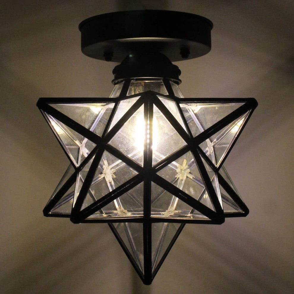 Moravian Star Semi Flush Mount Ceiling Light Clear Glass Black Close
