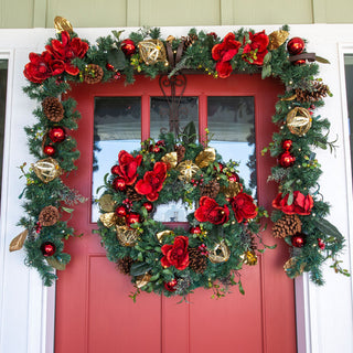 9' Artificial Christmas Garland With Lights Red Magnolia
