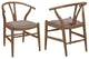 Set of 2 Upholstered Dining Side Chairs, Walnut and Brown