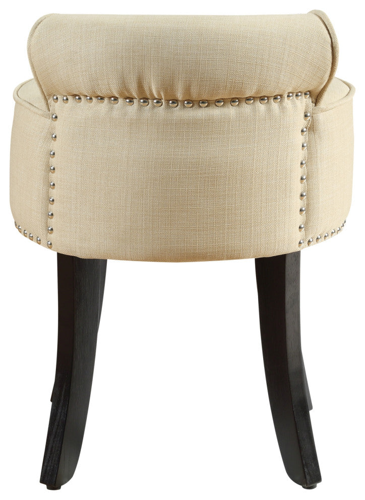 Ludovic Linen Contemporary Nailhead Trim Rolled Back Vanity Stool, Beige
