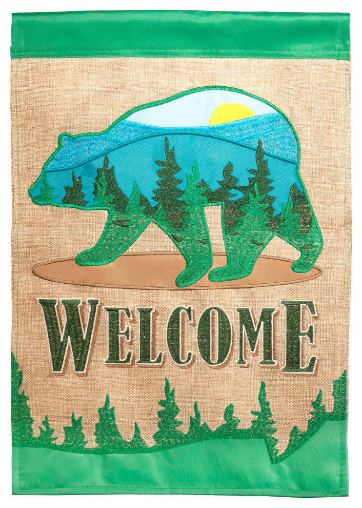 Flag Dbapp, Welcome Mountain Bear, Burlap, Large