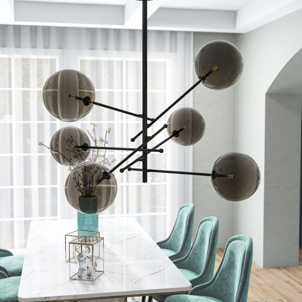 Javier 6 Light Black Metal and Glass Sputnik Chandelier
