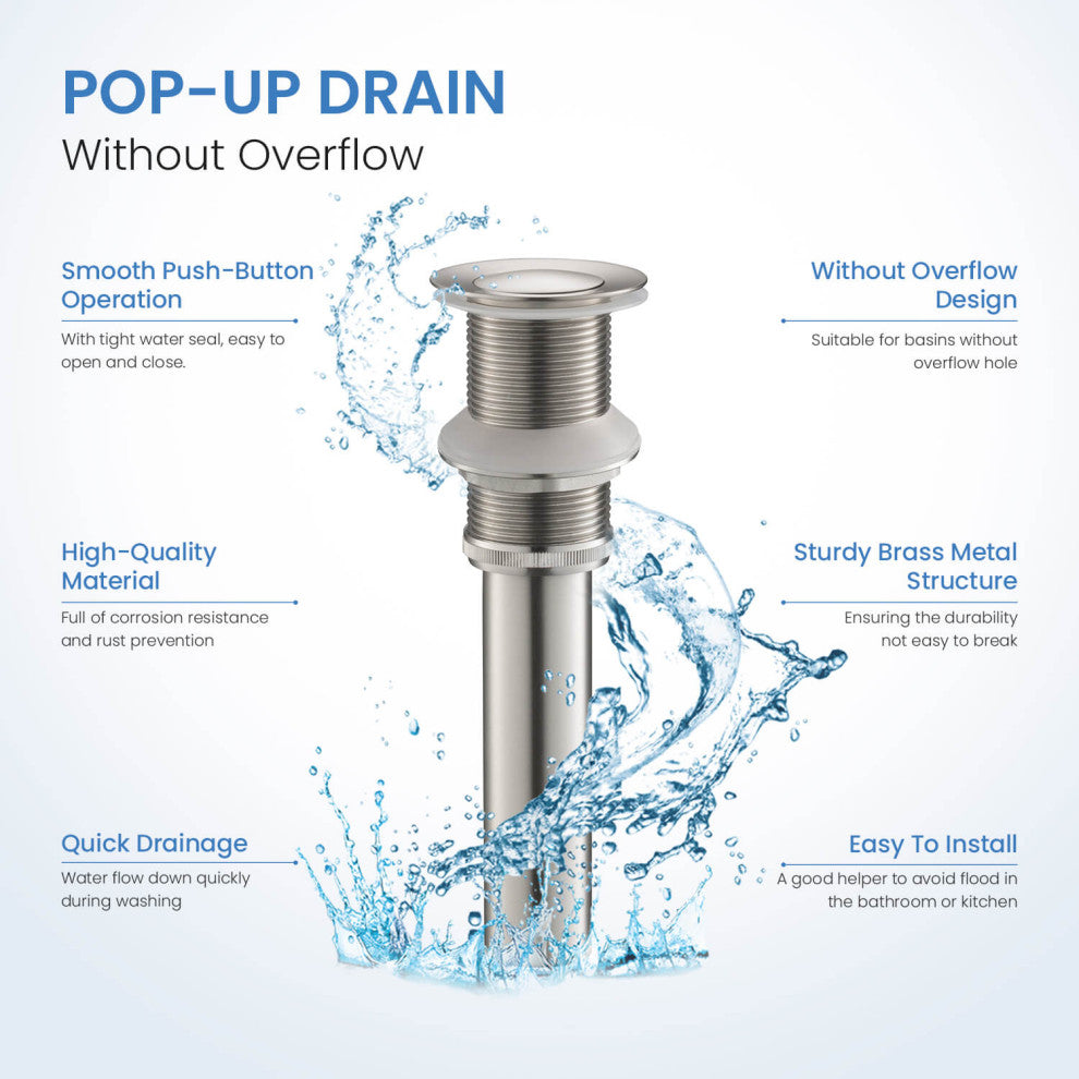 Pop-Up Drain Stopper Without Overflow, Brush Nickel