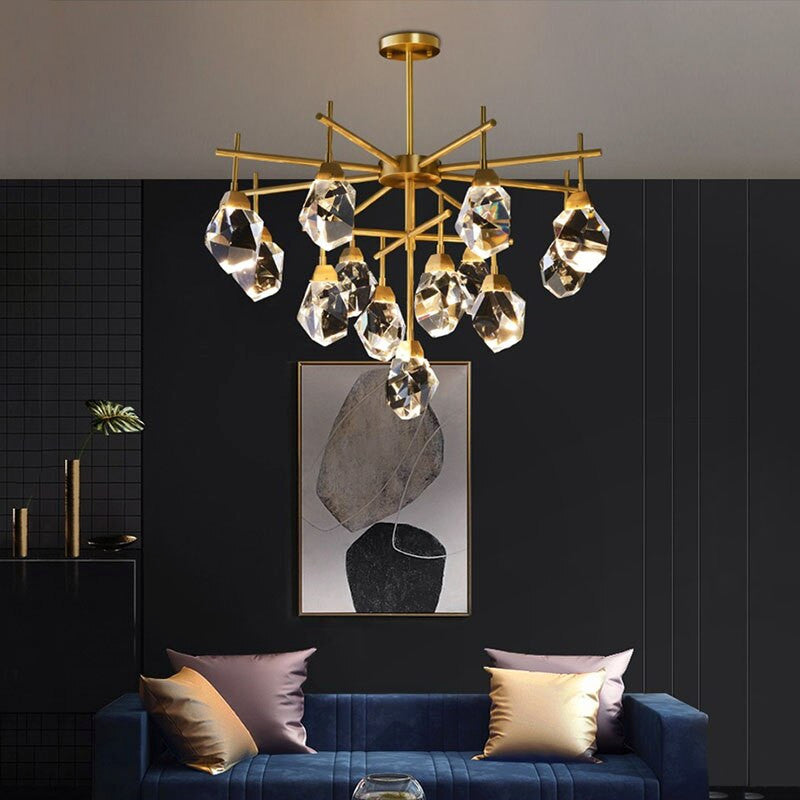 Gold Diamond Crystal Three Layer Led Copper Creative Chandelier, 13lights