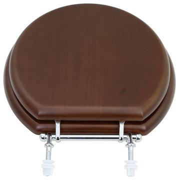 Solid Wood Dark Oak Toilet Round Seat with Chrome Hinge