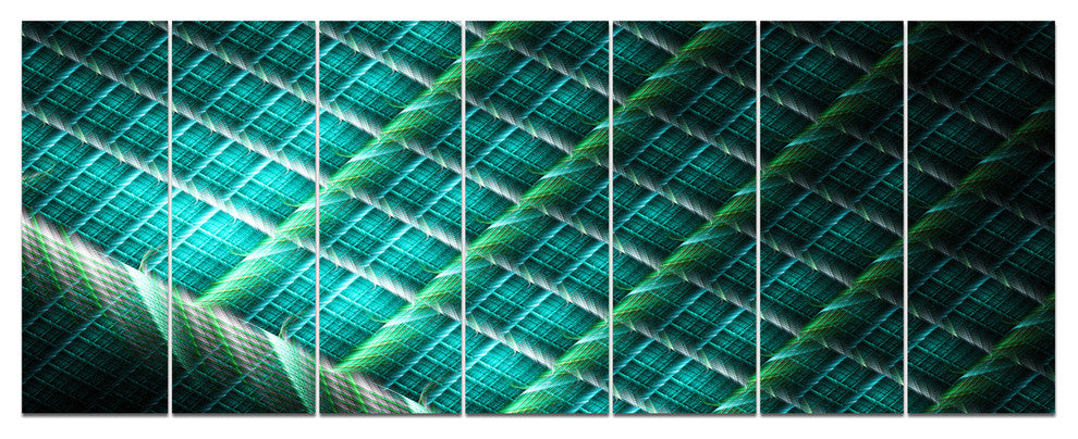 Green Fractal Grill Pattern, Abstract Art on Canvas, 83"x32", 7 Panels