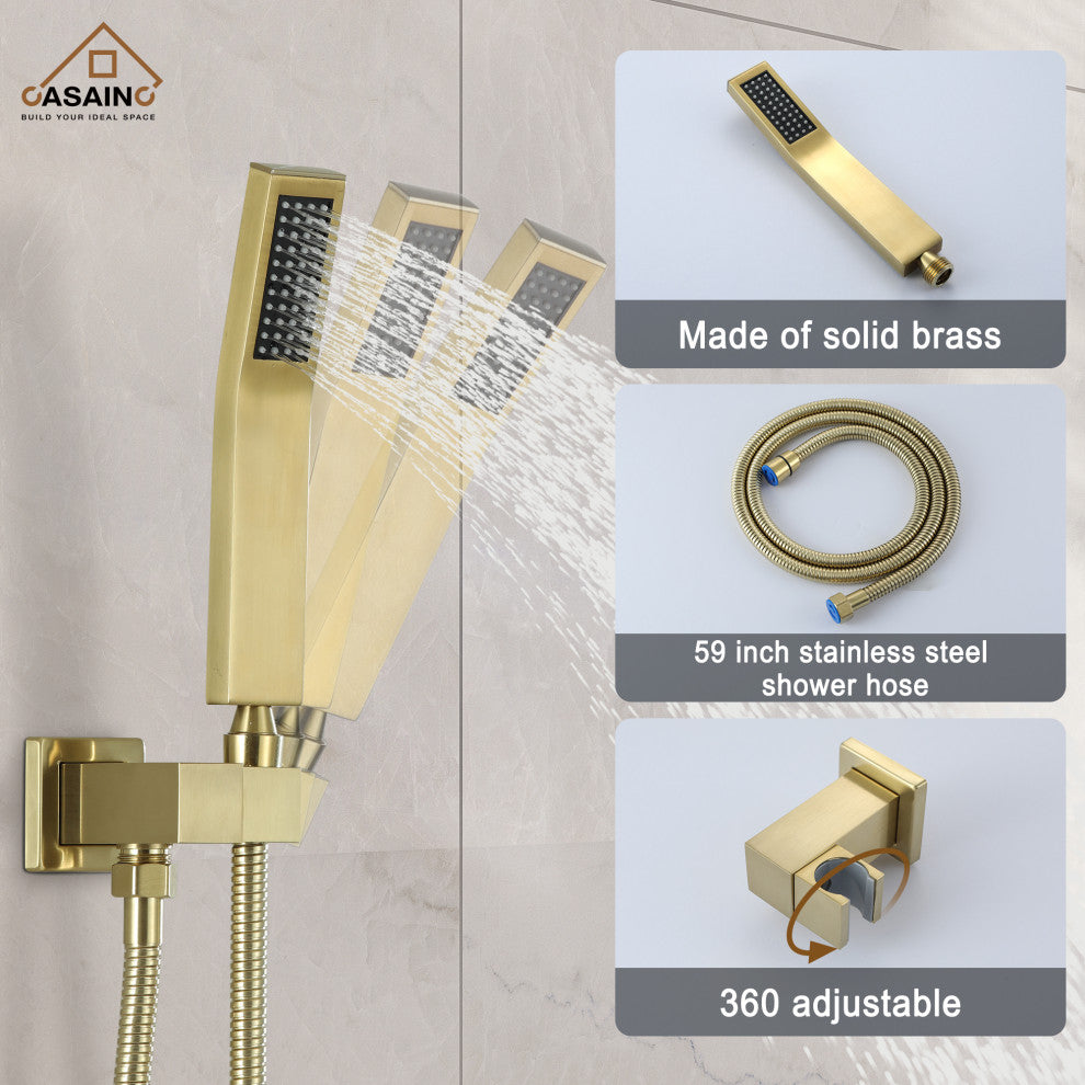 Wall-Mounted 10in Shower System with Handheld, Brushed Gold