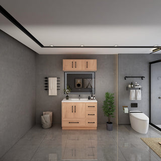 Victoria 42" Solid Wood Bath Vanity, Overhead Cabinet, Red Oak