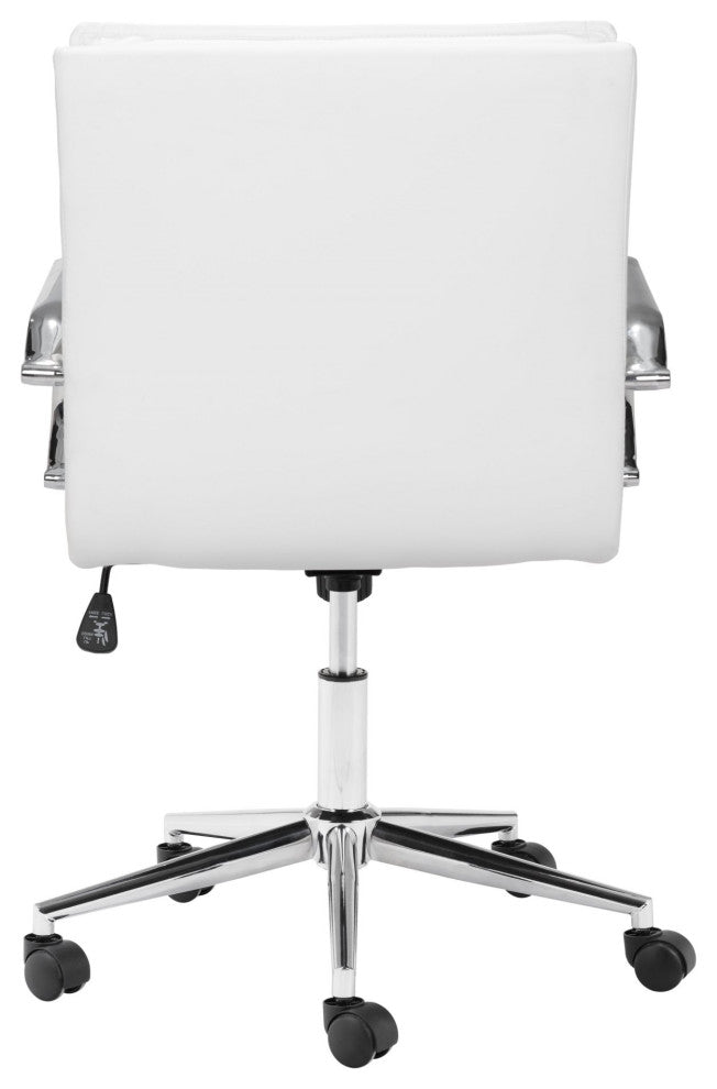 Computer Chair, Faux Vinyl Leather, Steel, White, Chrome, Home Business Office