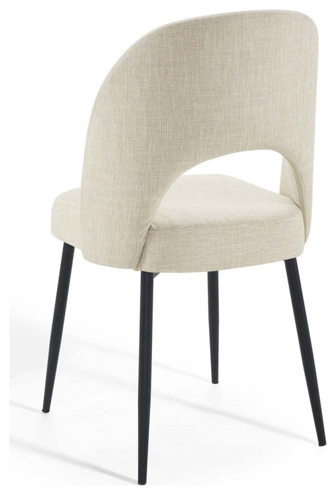 Side Dining Chair, Fabric, Black Beige, Modern, Bistro Restaurant Hospitality