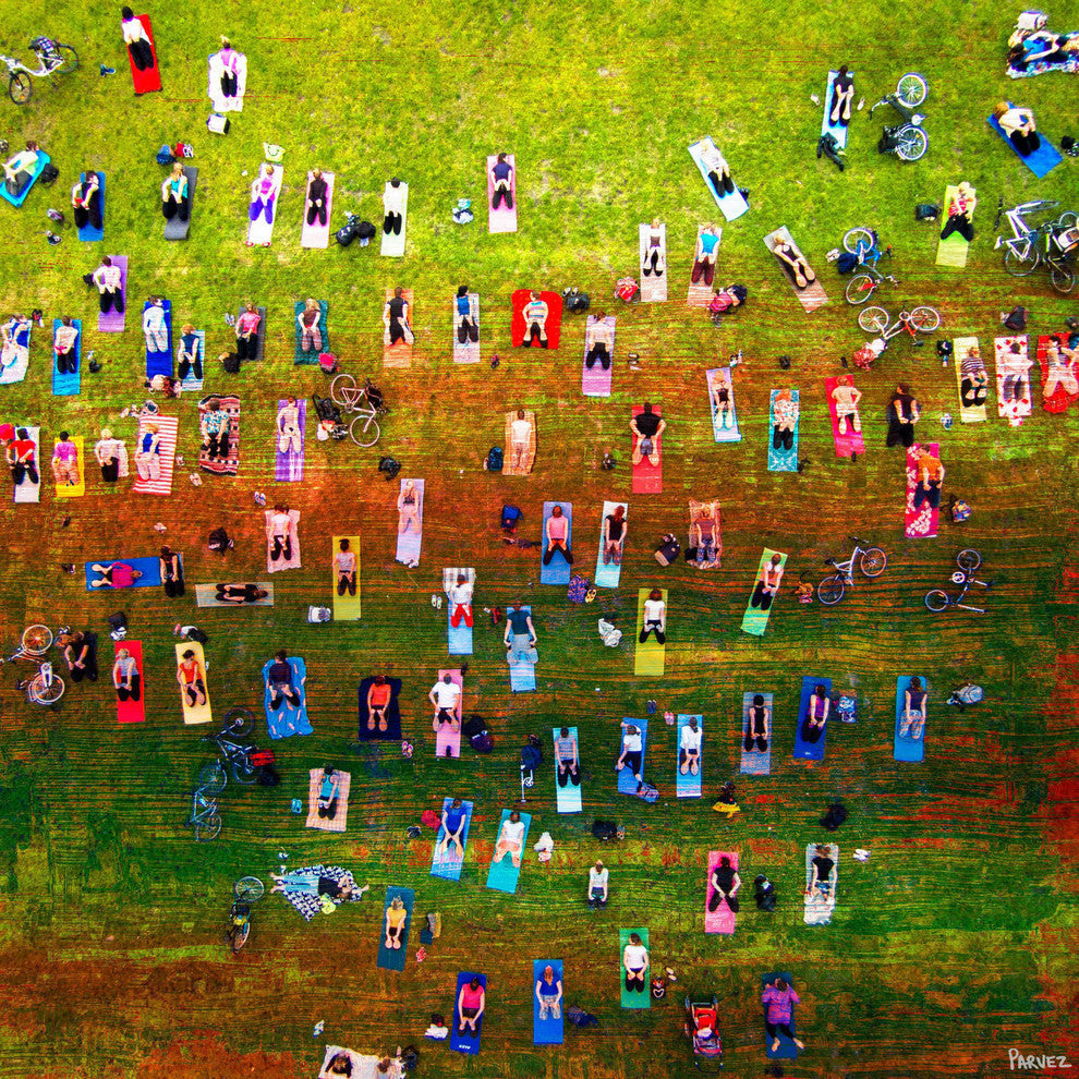 "Group Yoga" Painting Print on Wrapped Canvas, 32"x32"