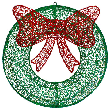 24" LED Lighted Green Glitter Wreath With Red Bow Outdoor Christmas Decoration