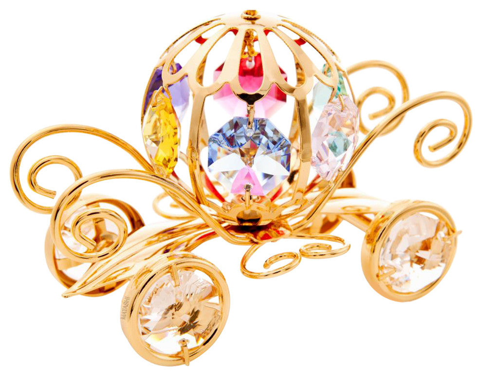 24K Gold Plated Crystal Studded Pumpkin Coach Ornament