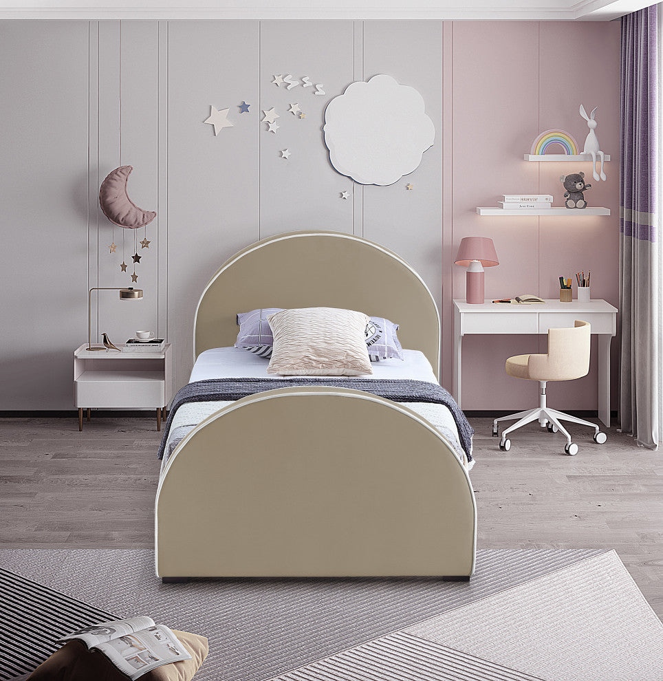Brody Velvet Upholstered Bed, Beige, Twin