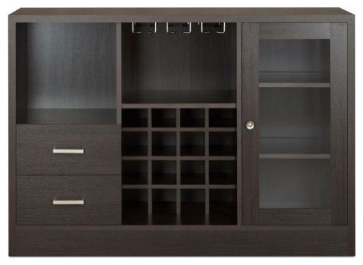 47" Espresso Solid Wood Frame With Five Shelves And Two Drawers