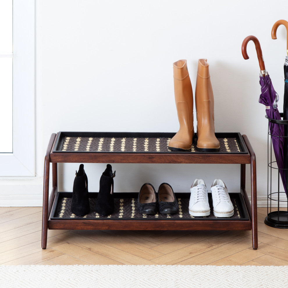 Double-Tier Brown Stand With 3-Pair Rubber Boot Trays Stevie and Paul