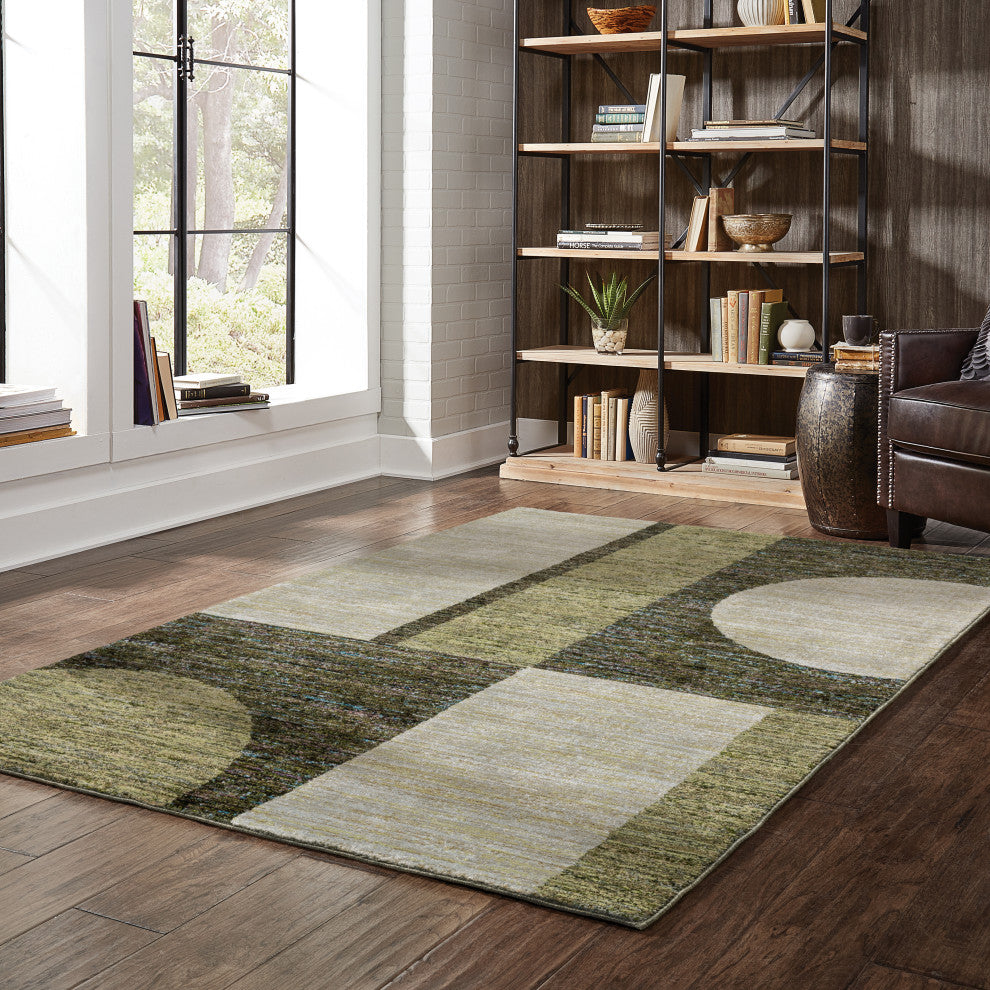 Sadie Geometric Power-Loomed Area Rug, Gold/Green, 8'6"x11'7"