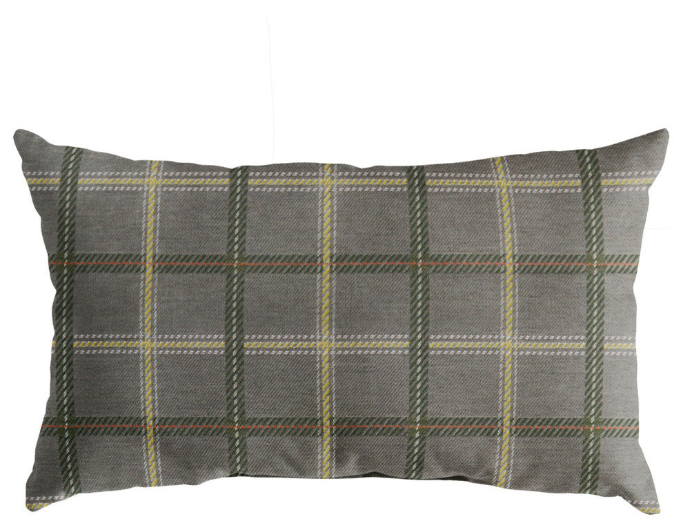 Sunbrella Tartan Gray Plaid Outdoor XL Lumbar Pillow, 16x26