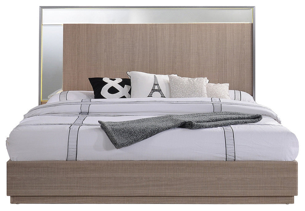 Midcentury Modern Taupe Bronze Bed, California King