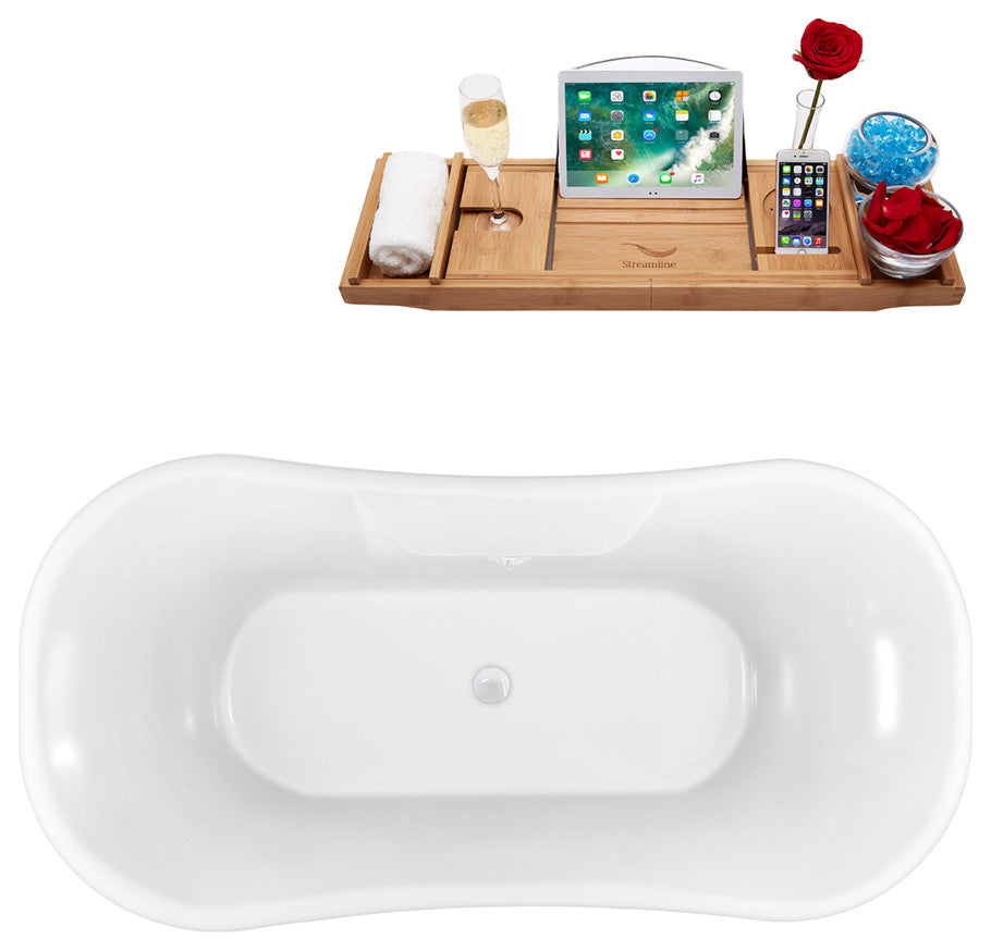 68" Streamline N103BL-WH Clawfoot Tub and Tray With External Drain