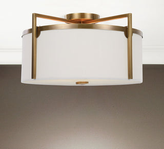 Elegant Soft Off White Round Flush Mount Chandelier 3 Light Shade Gold 21"