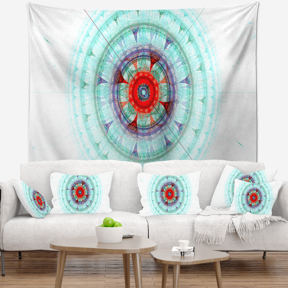 Light Blue Fractal Sphere Abstract Wall Tapestry, 60"x50"
