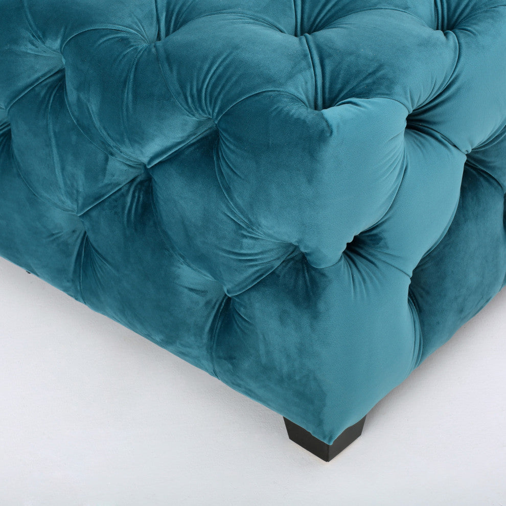 GDF Studio Provence TModern Glam Tufted Velvet Ottoman Bench, Dark Teal