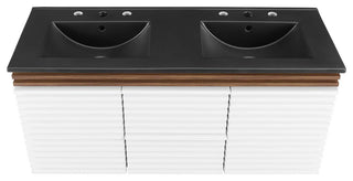 Render 48" Wall-Mount Bathroom Vanity, White Walnut Black