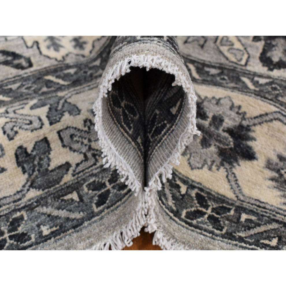 Medium Gray Pure Wool Hand Knotted Peshawar With Karajeh Design Rug 6'2"x9'2"