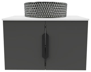 Wildsee Floating Vanity Set With Tempered Clear Glass Sink, Silver, 24", Black